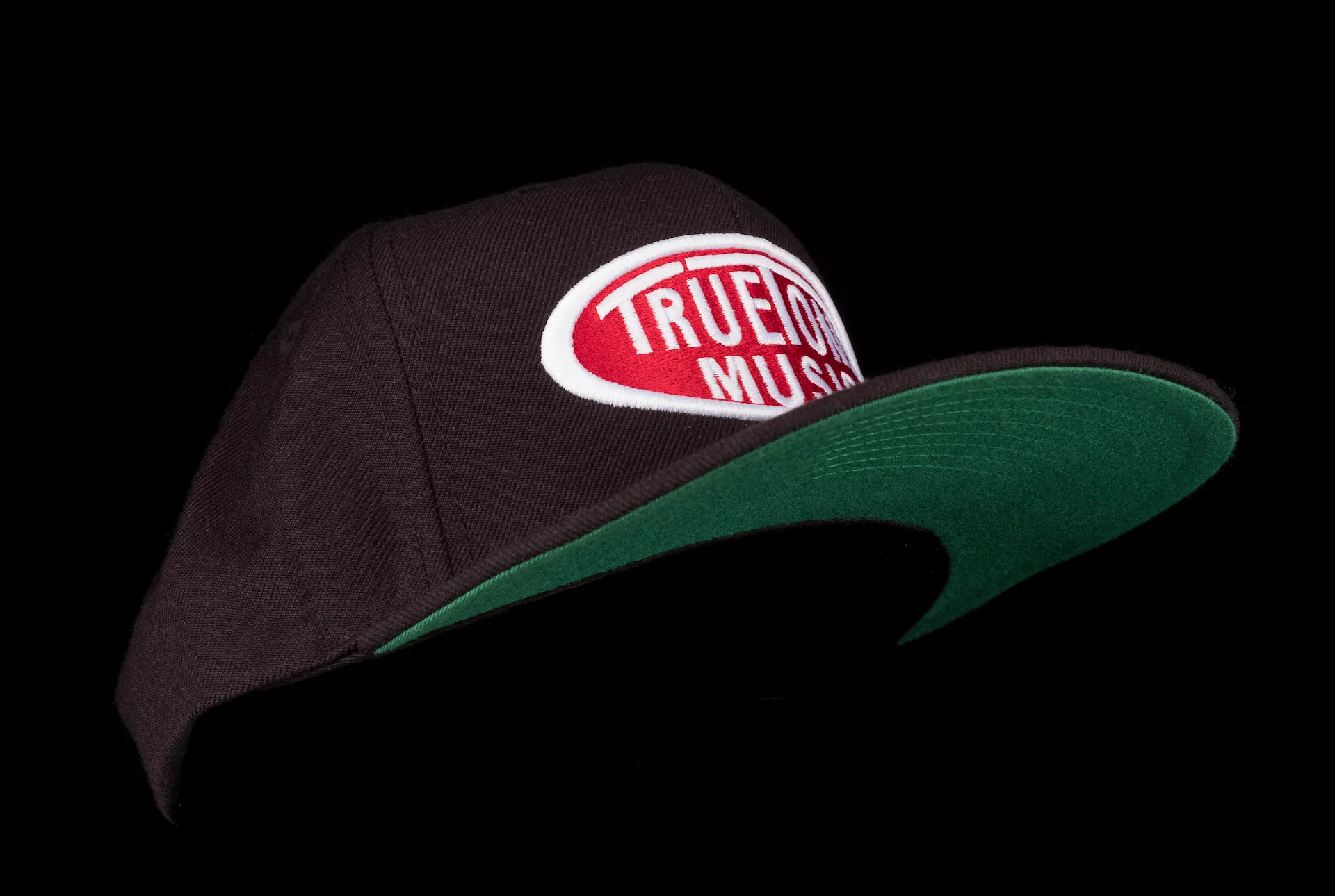 Truetone Music Flat Brim Snapback Hat Black with Red & White Logo - Image 4