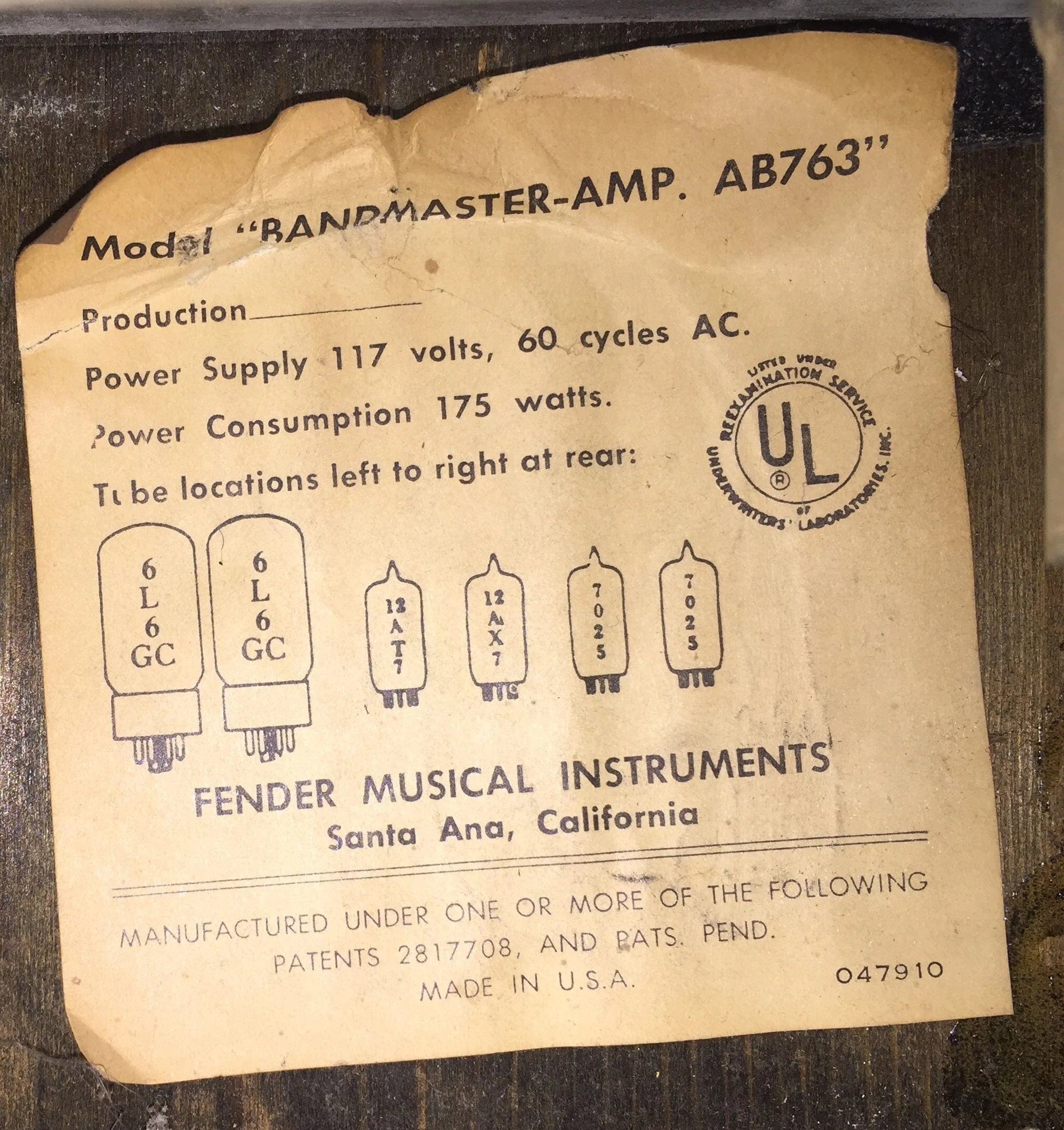 Vintage '68 Fender Bandmaster Tube Guitar Amplifier Head AB763 Circuit - Image 16