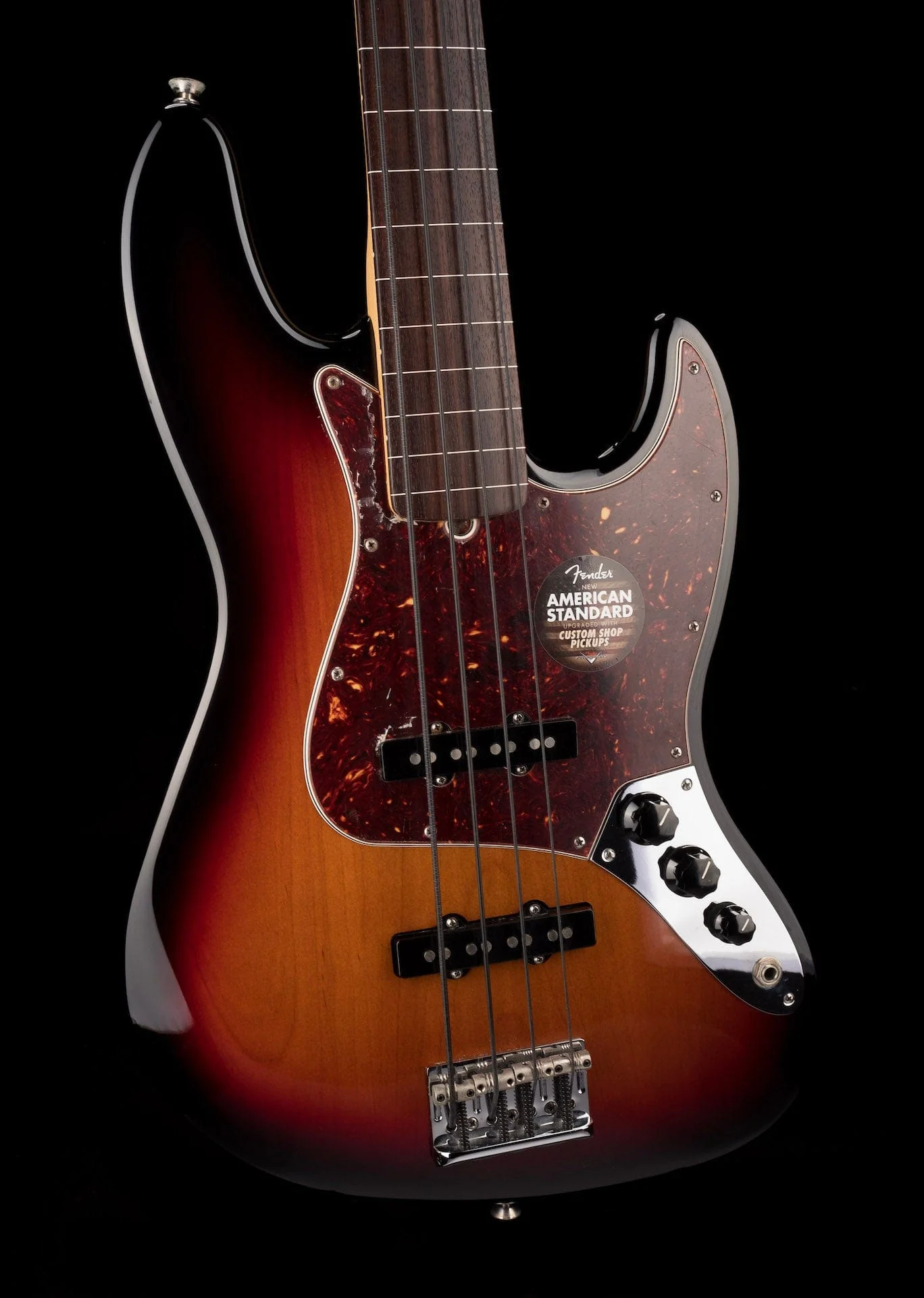 Used 2015 American Standard Jazz Bass Fretless 3-Tone Sunburst with OHSC - Image 9
