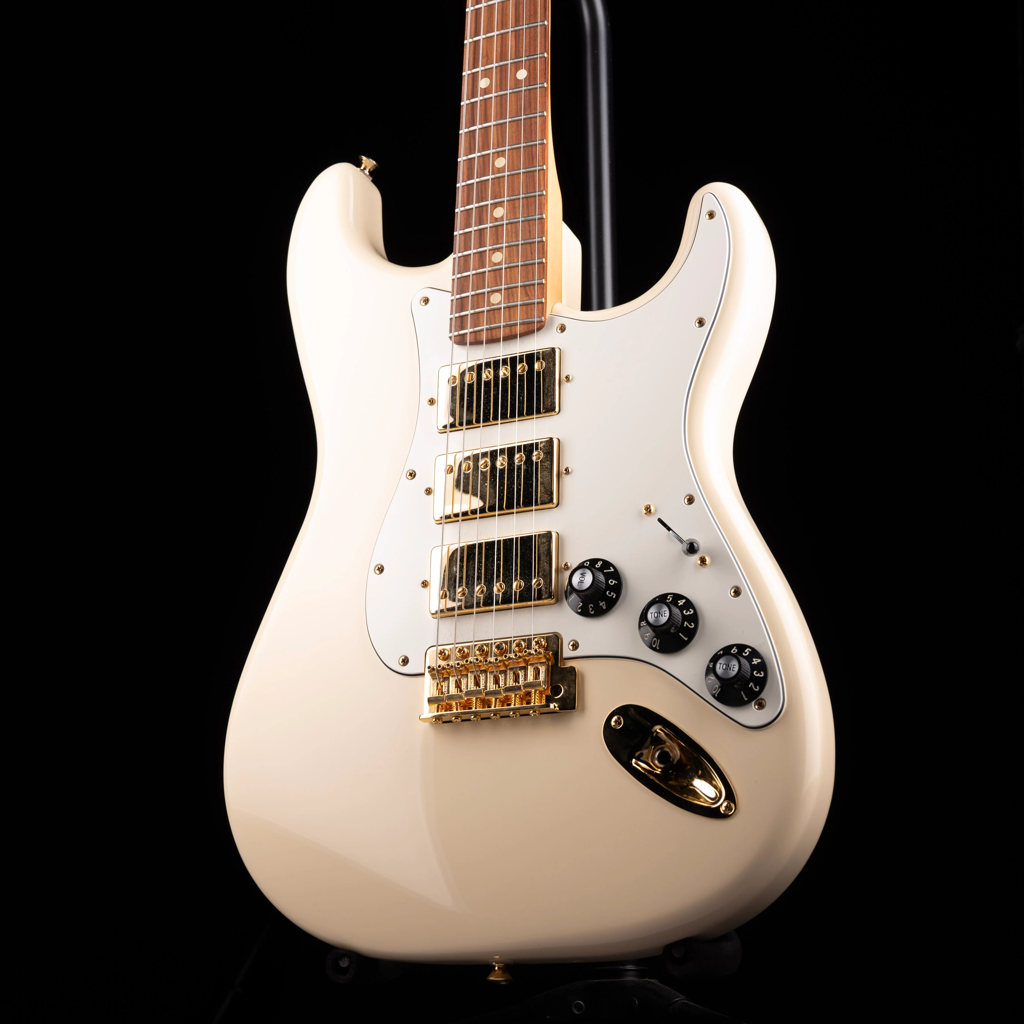 Used 2019 Fender Limited Edition Mahogany Blacktop Stratocaster HHH Olympic White with Case - Image 3