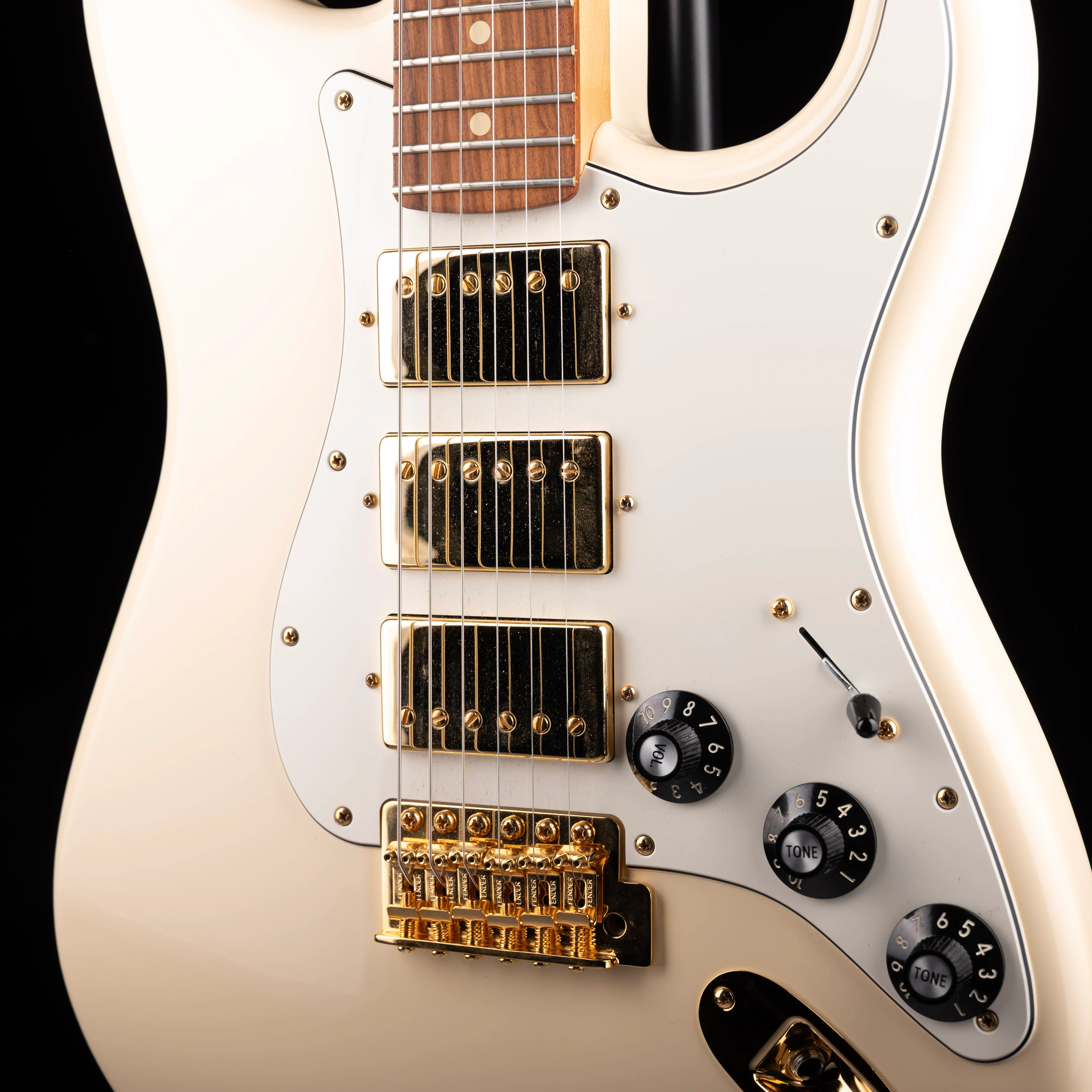 Used 2019 Fender Limited Edition Mahogany Blacktop Stratocaster HHH Olympic White with Case - Image 4