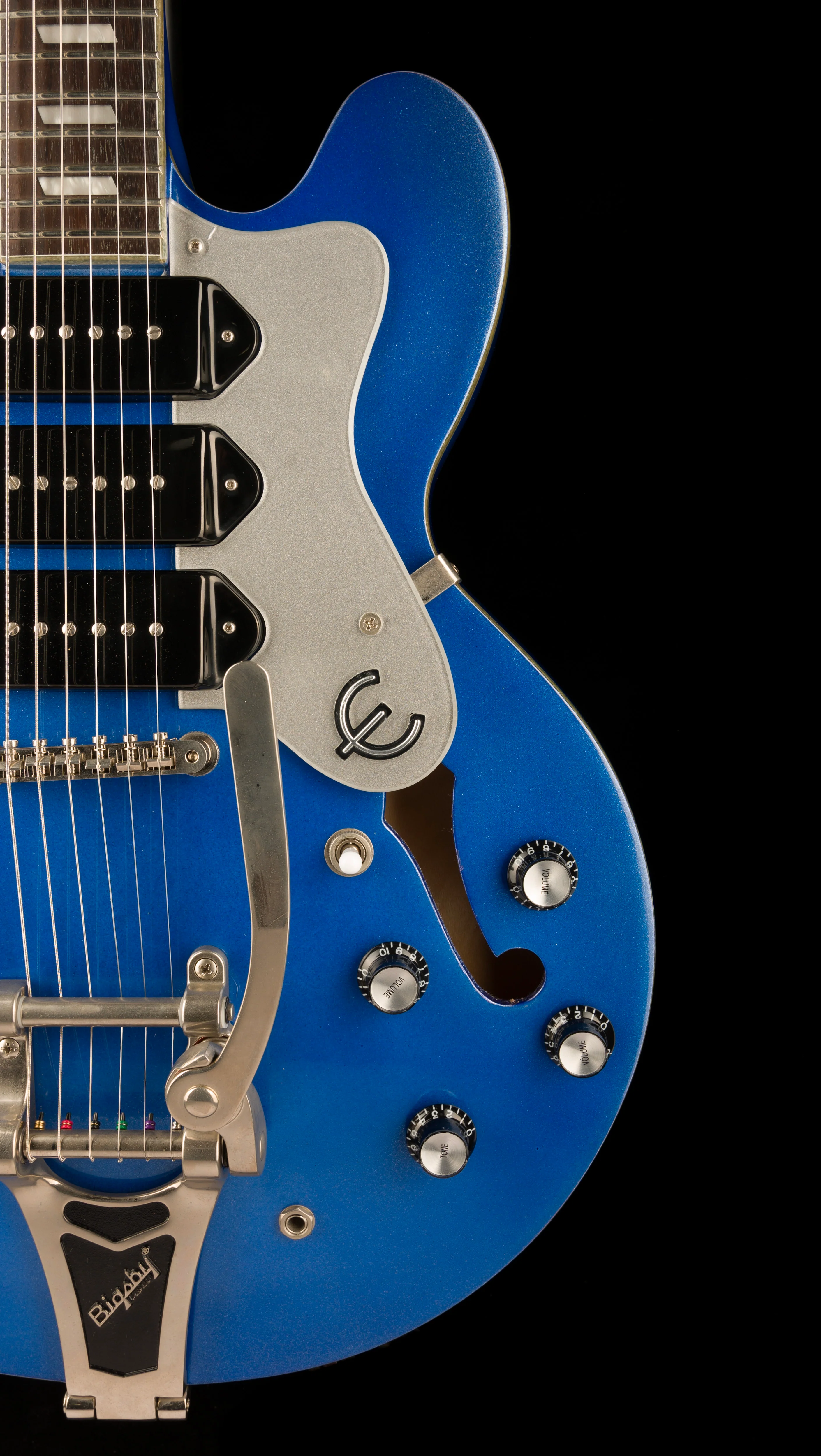 Used Epiphone Limited Edition Riviera Custom P93 Royale Chicago Blue Pearl with Gig Bag - Image 9