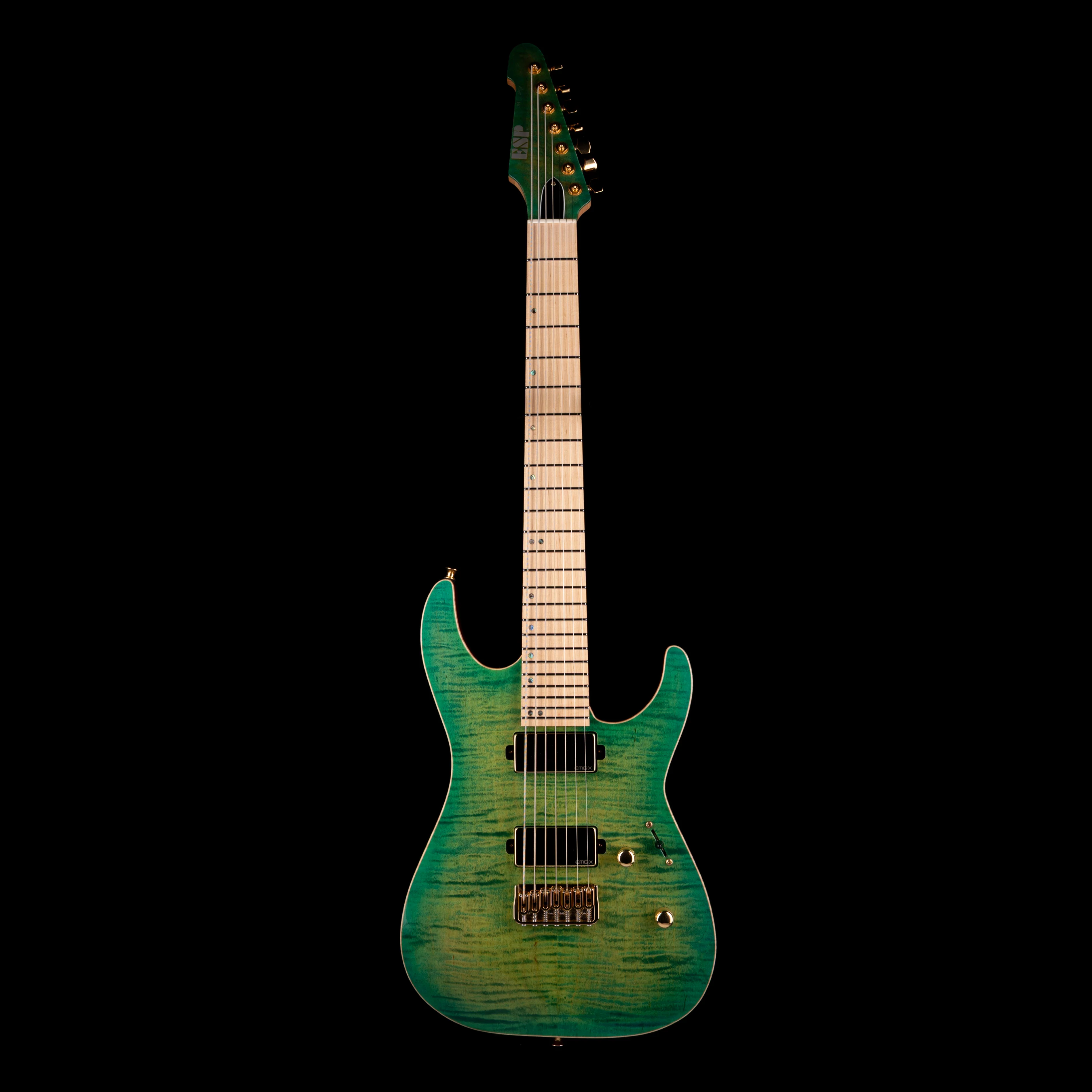 Used ESP USA Custom M-7 HT 7-String Lime Burst with OHSC - Image 2