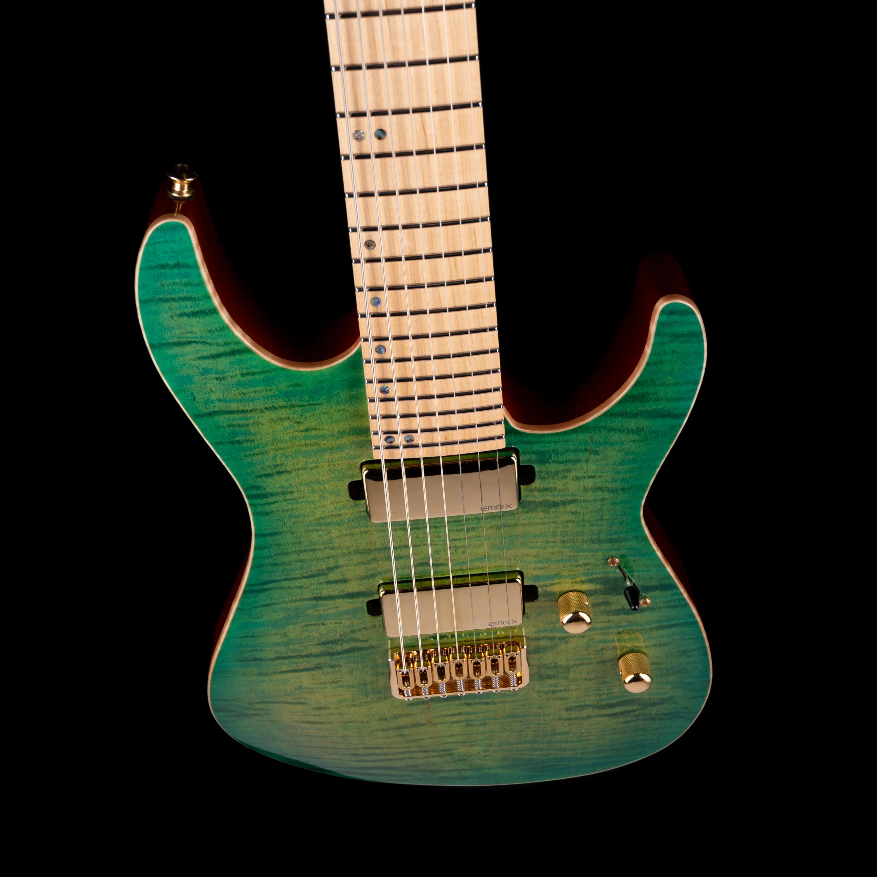 Used ESP USA Custom M-7 HT 7-String Lime Burst with OHSC - Image 3
