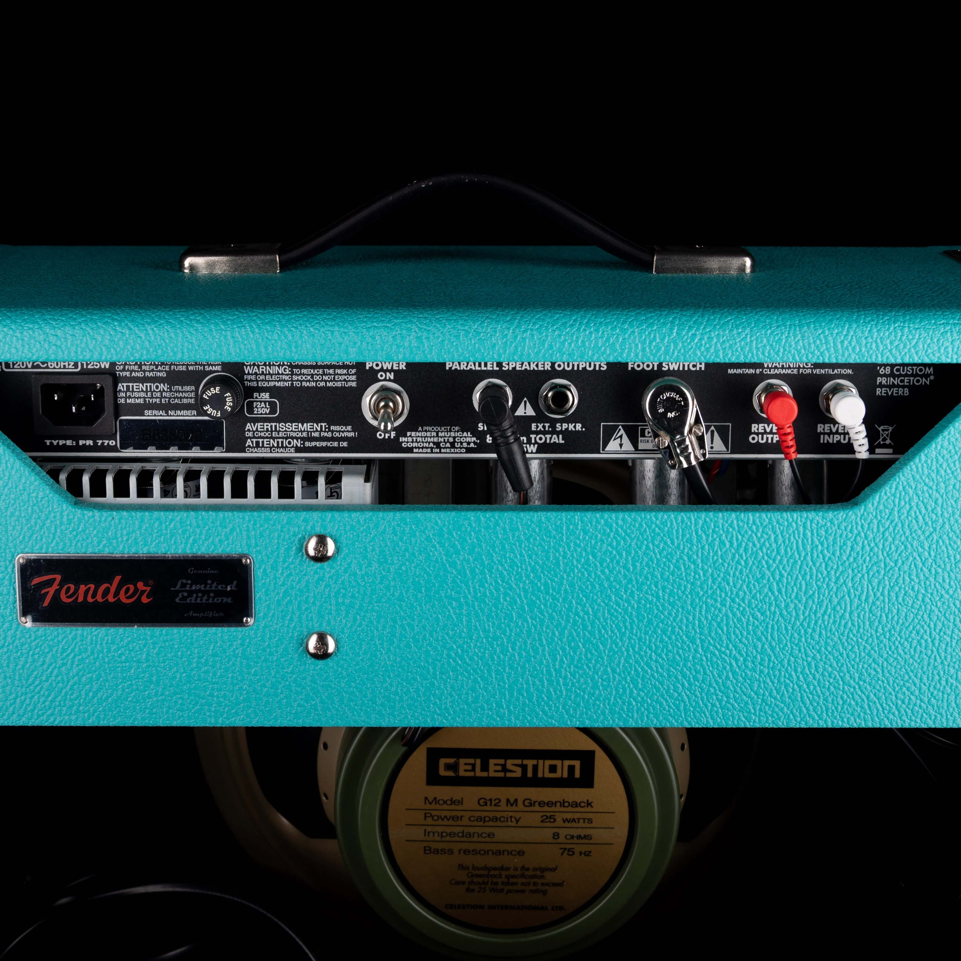 Used Fender '68 Custom Princeton Reverb Surf Green Guitar Amp Combo with Footswitch - Image 10
