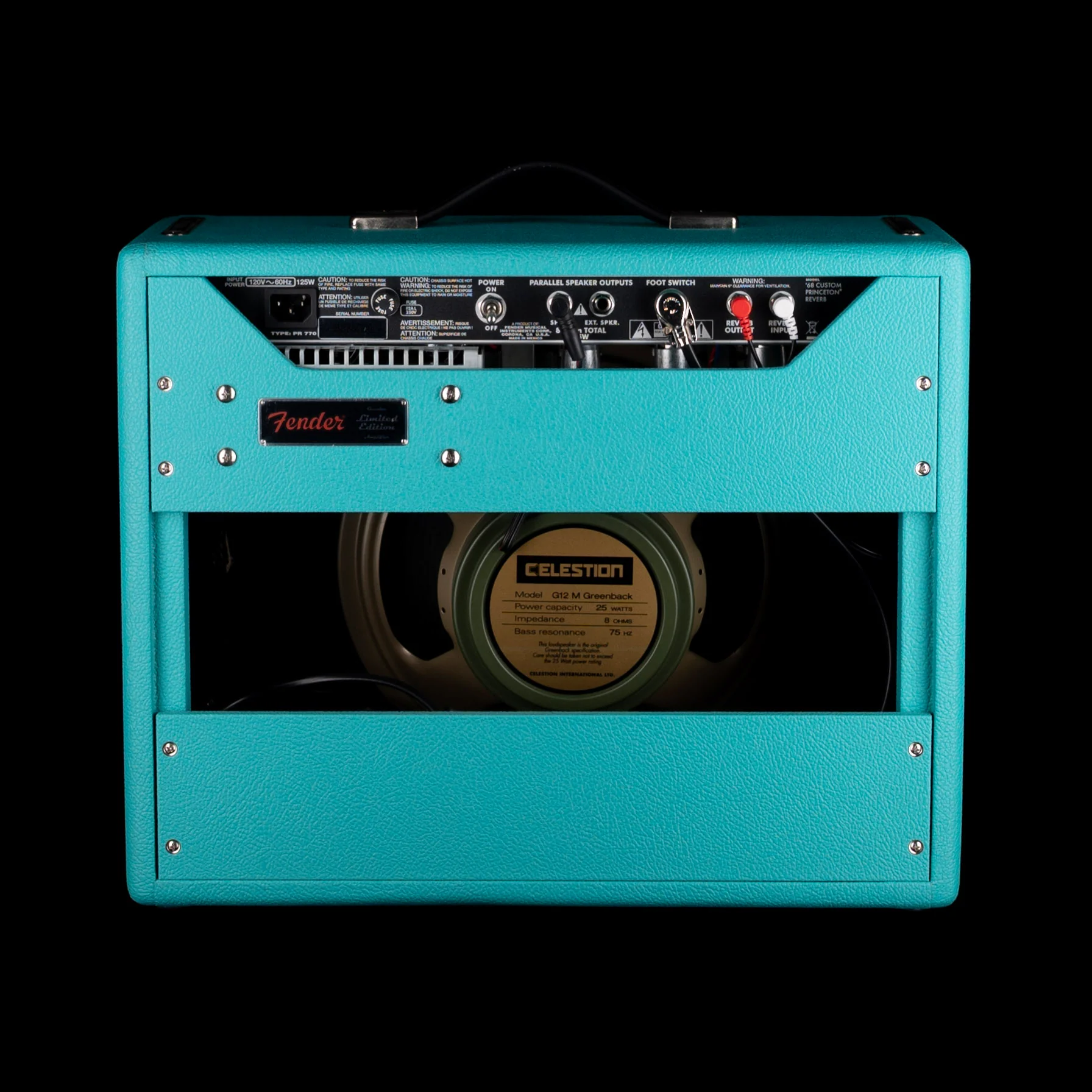 Used Fender '68 Custom Princeton Reverb Surf Green Guitar Amp Combo with Footswitch - Image 8