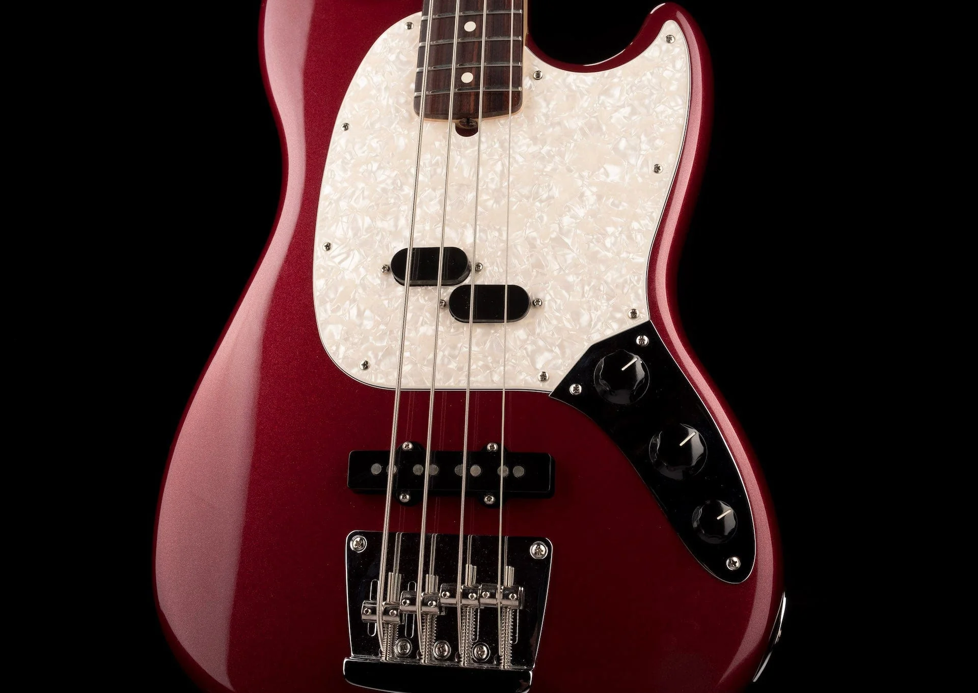 Used Fender American Performer Mustang Bass Aubergine with Gig Bag - Image 6