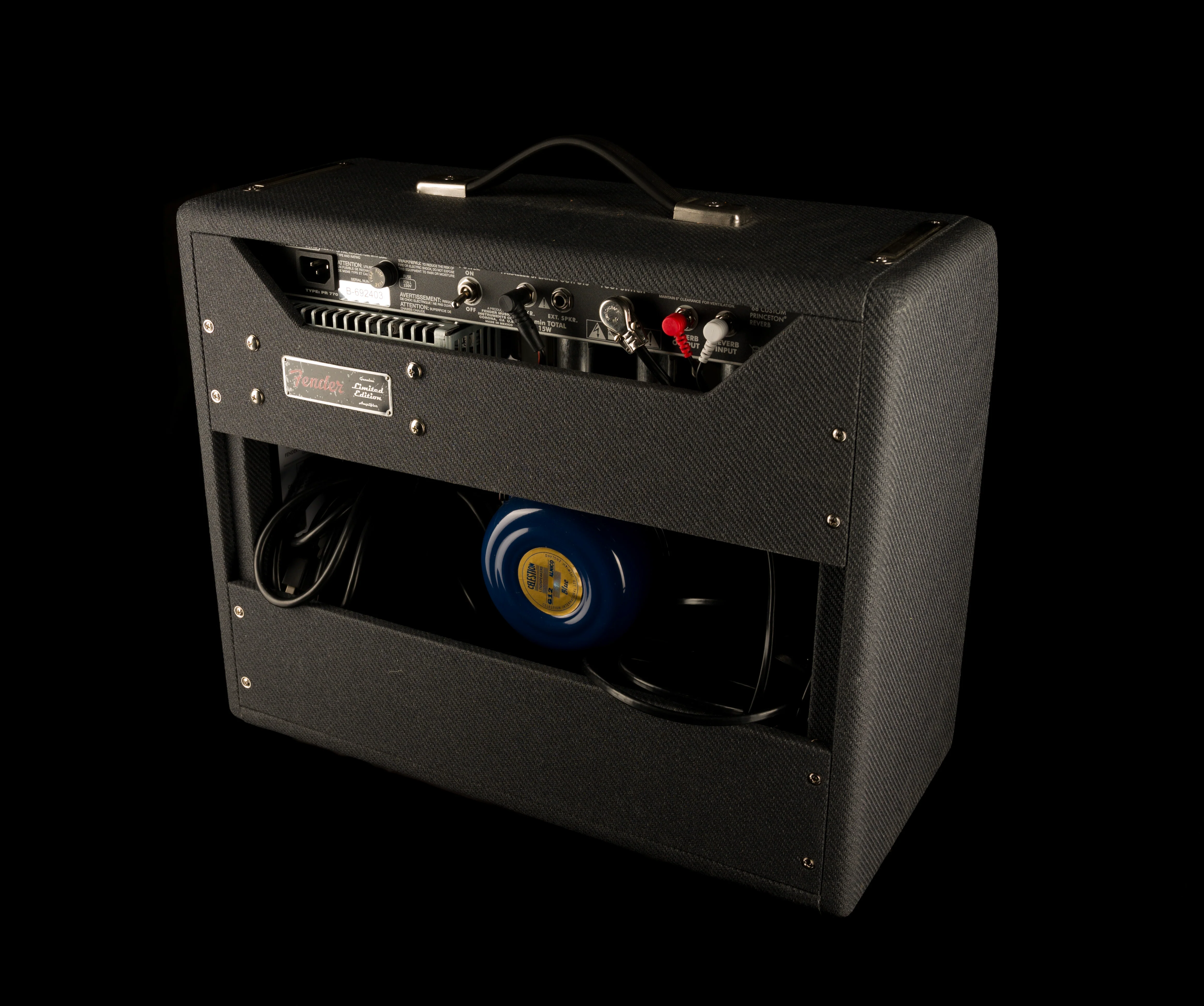Used Fender Limited Edition '68 Princeton Black Lacquered Tweed Guitar Amp Combo With Cover And Footswitch - Image 12