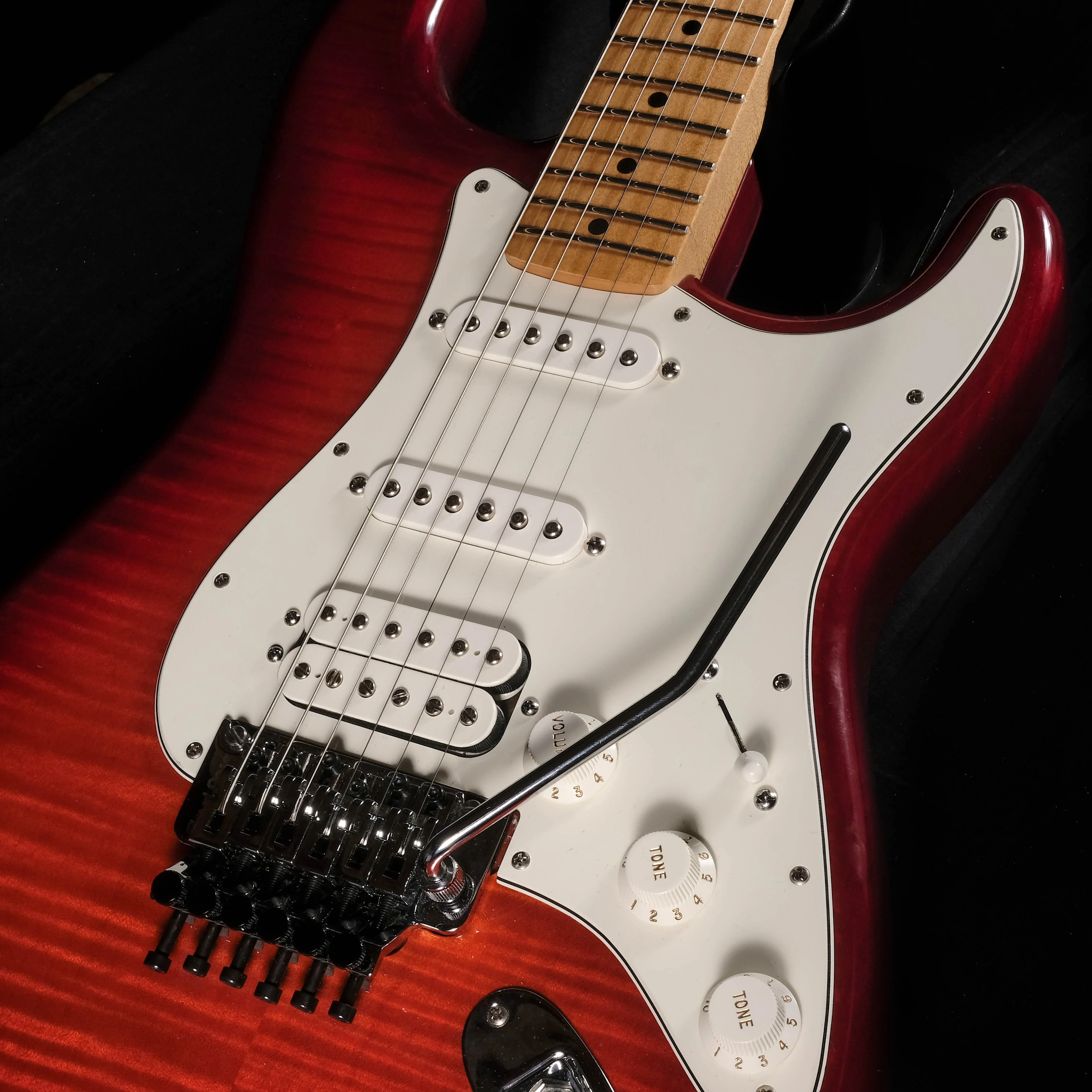 Used Fender Standard Stratocaster HSS Plus Top with Floyd Rose Aged Cherry Burst - Image 4