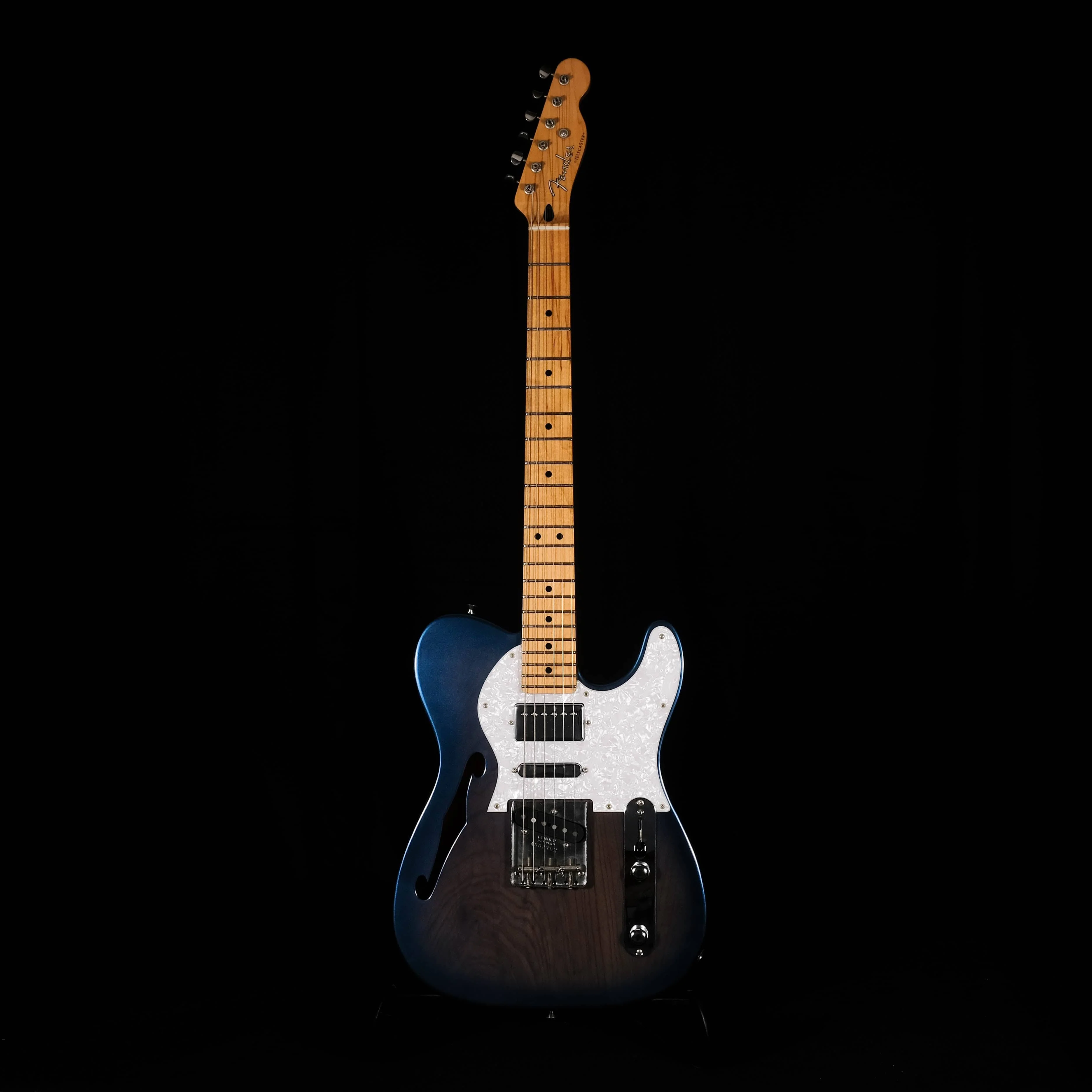 Used Fender Crafted in Japan HSS Maple Neck Tele Thinline - Blue Burst With Bag - Image 2