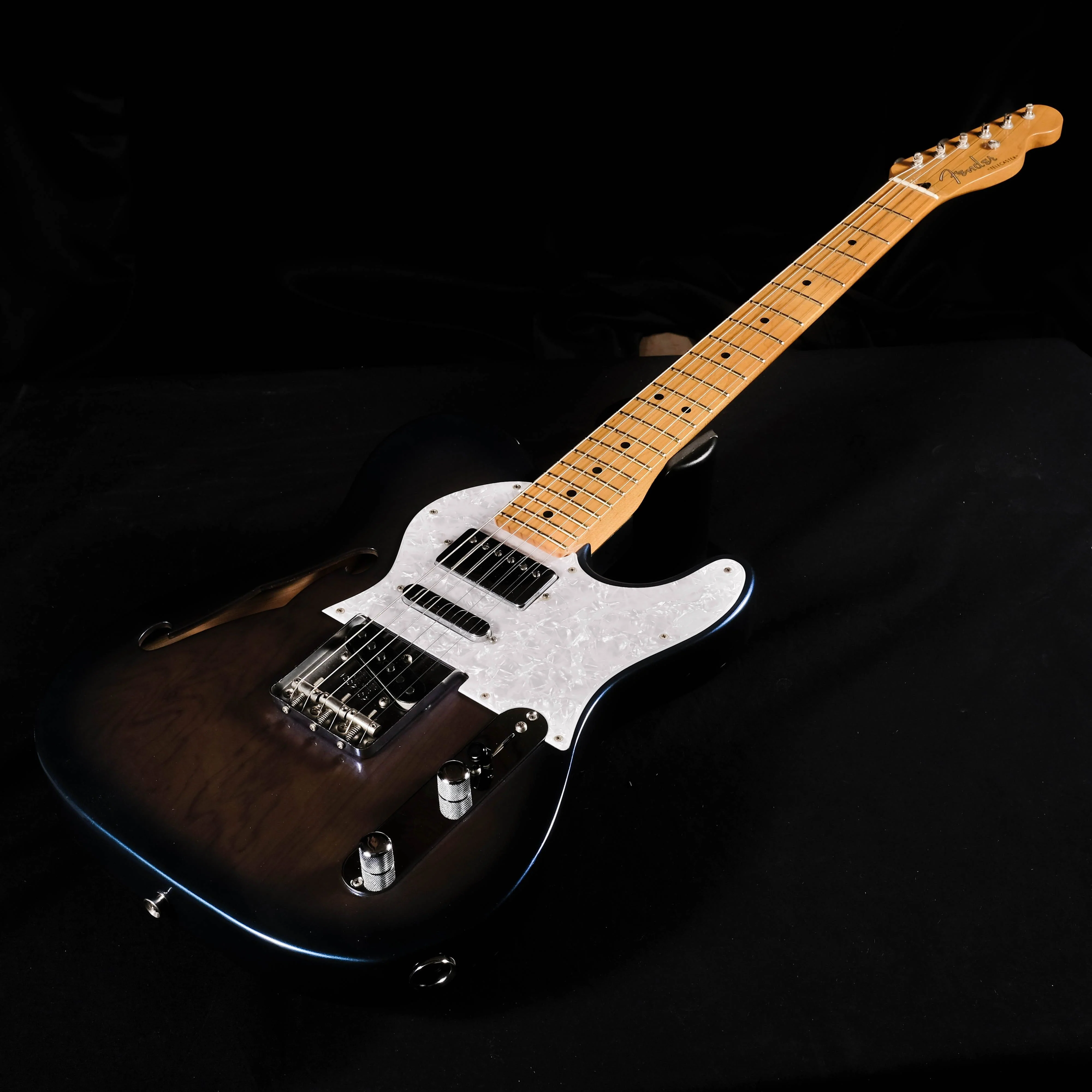 Used Fender Crafted in Japan HSS Maple Neck Tele Thinline - Blue Burst With Bag - Image 3