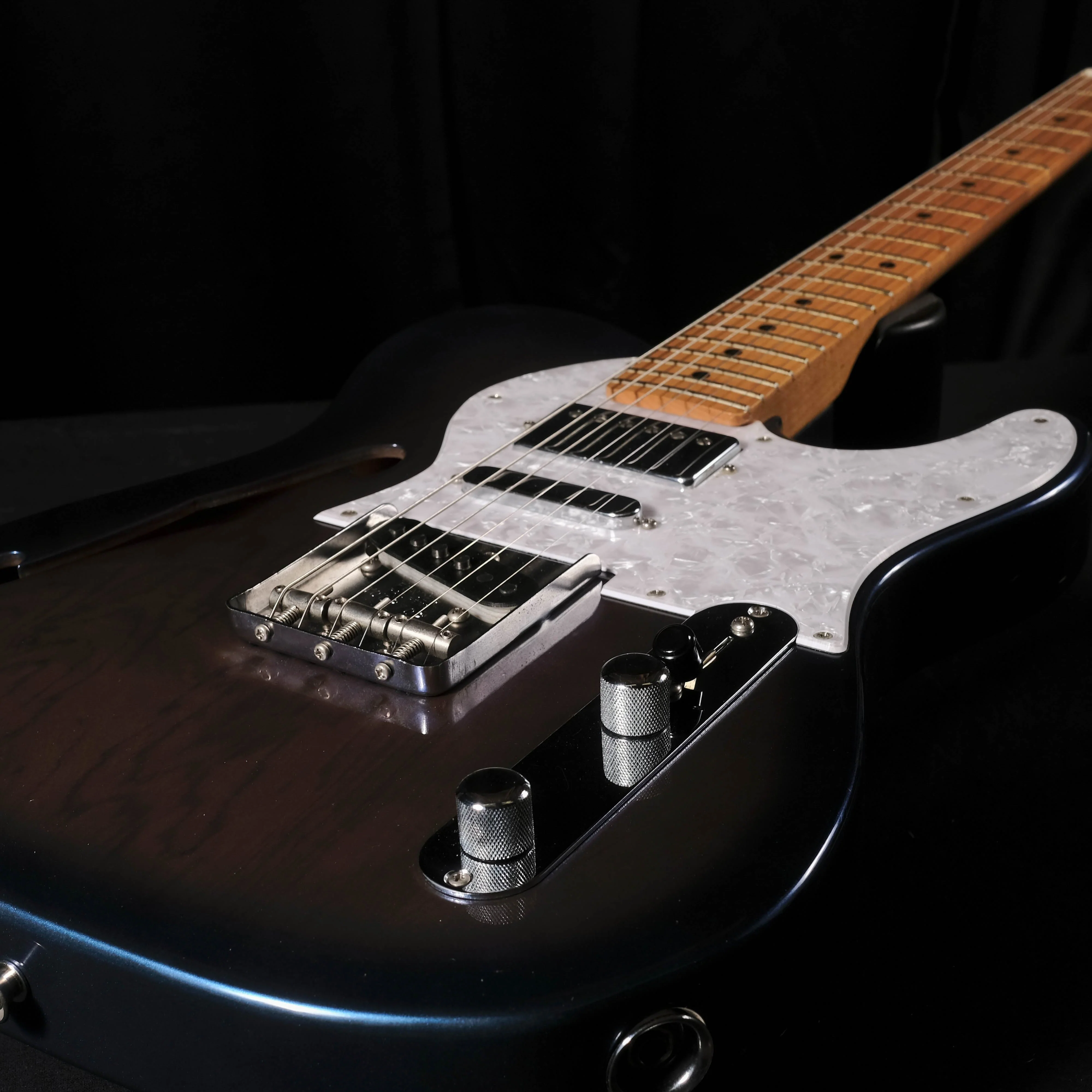 Used Fender Crafted in Japan HSS Maple Neck Tele Thinline - Blue Burst With Bag - Image 5