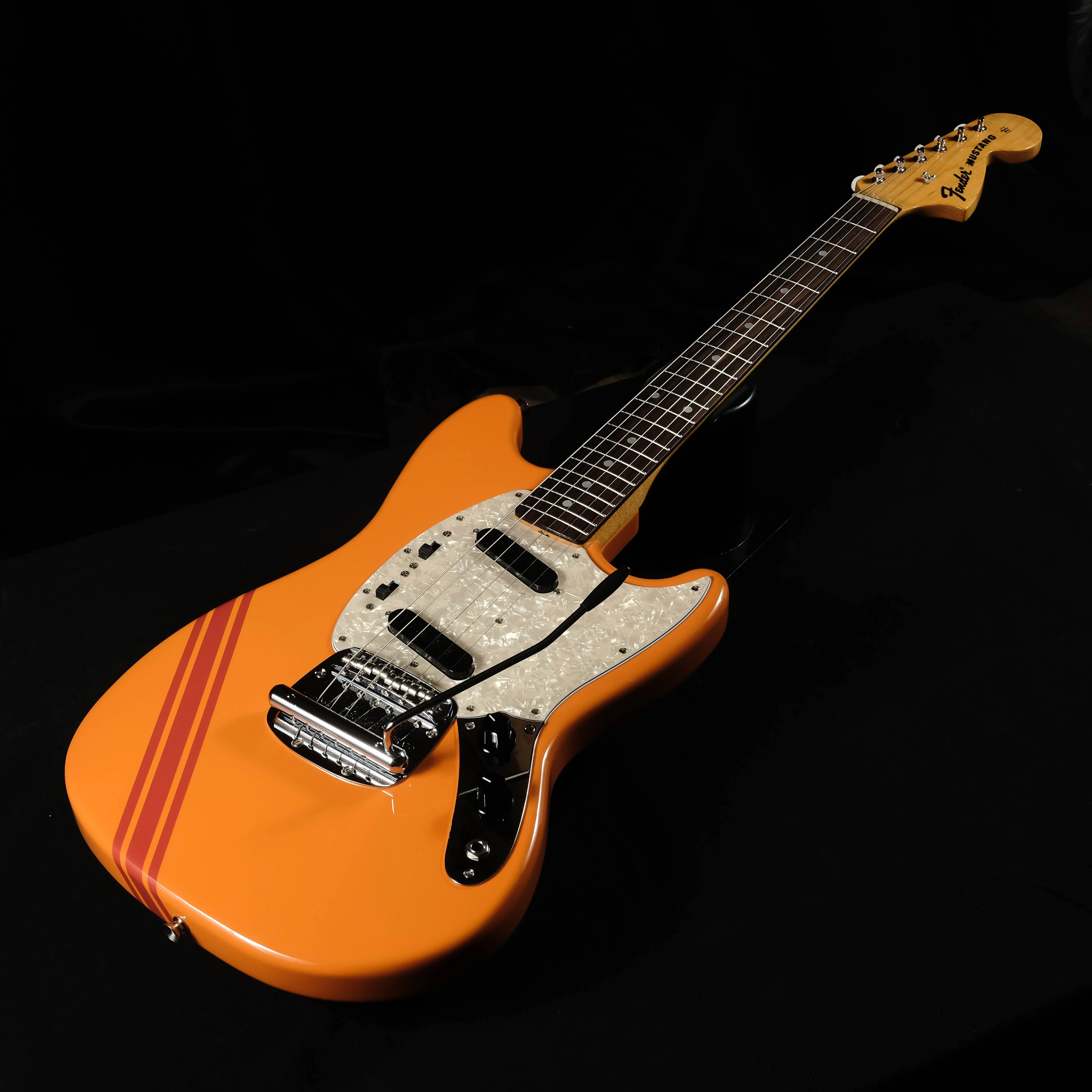 Used '94 Fender Japan Mustang Competition Stripe Orange Guitar With Bag MIJ - Image 3