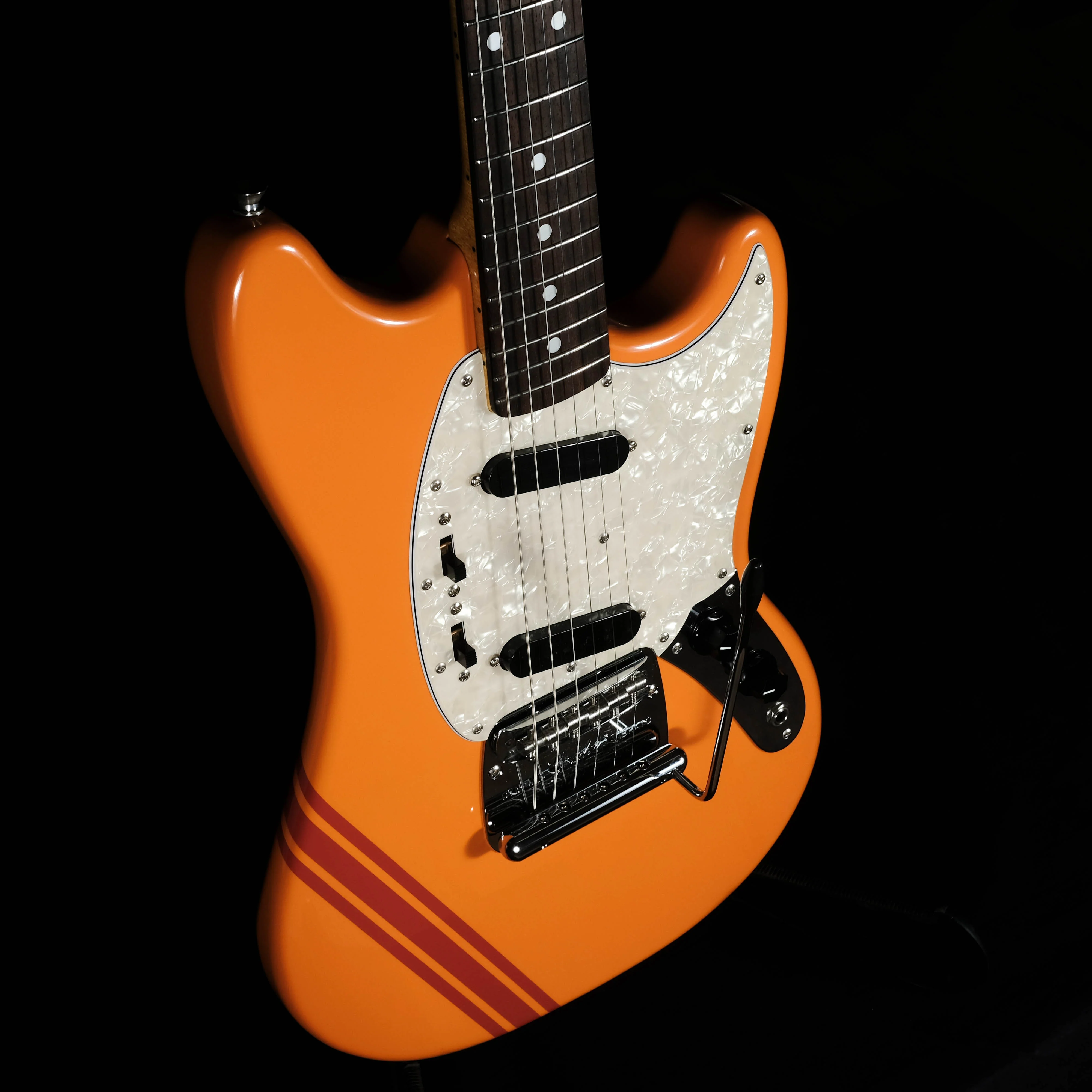 Used '94 Fender Japan Mustang Competition Stripe Orange Guitar With Bag MIJ - Image 5
