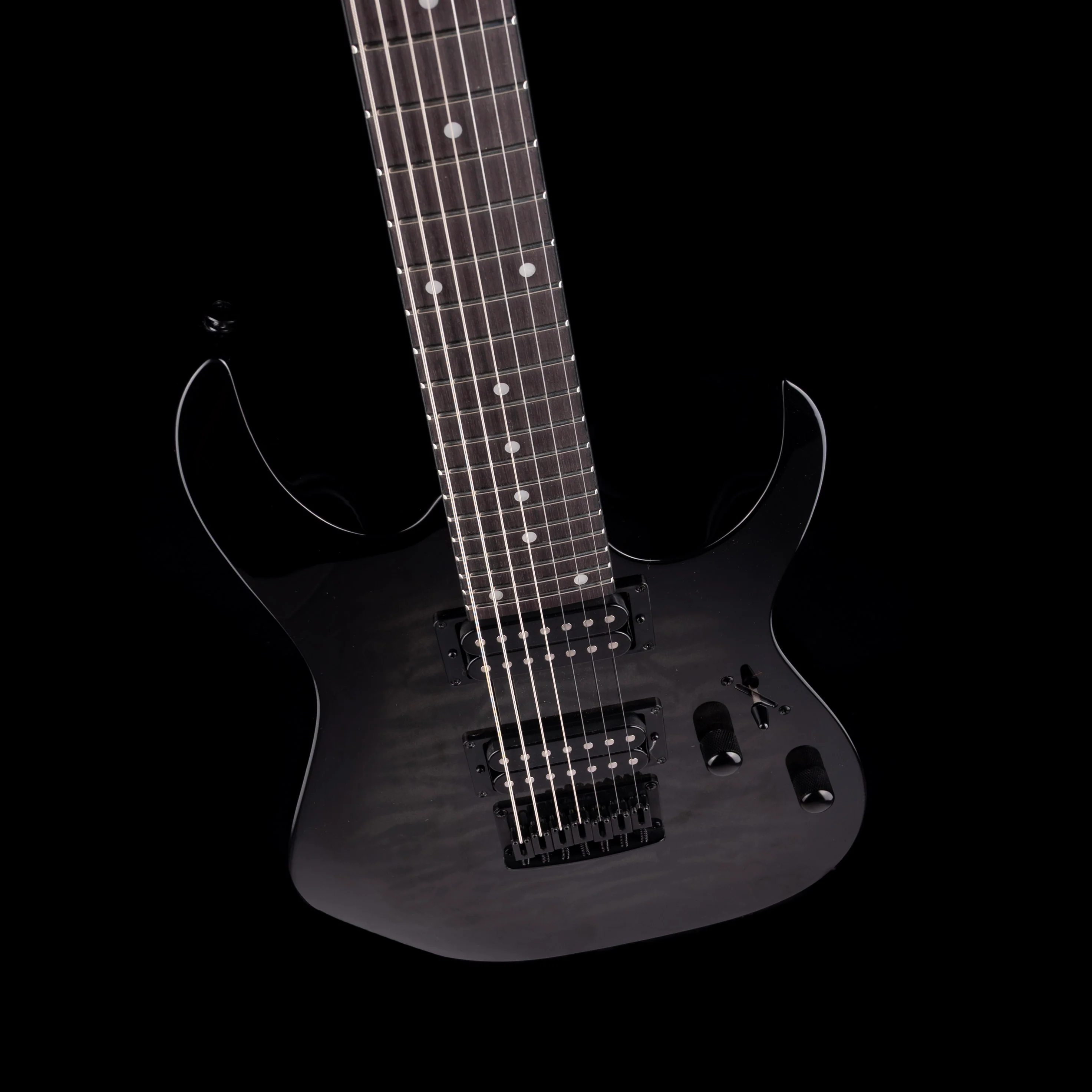 Used Ibanez GIO GRG7221QA 7-String Electric Guitar Trans Black With Gig Bag - Image 3