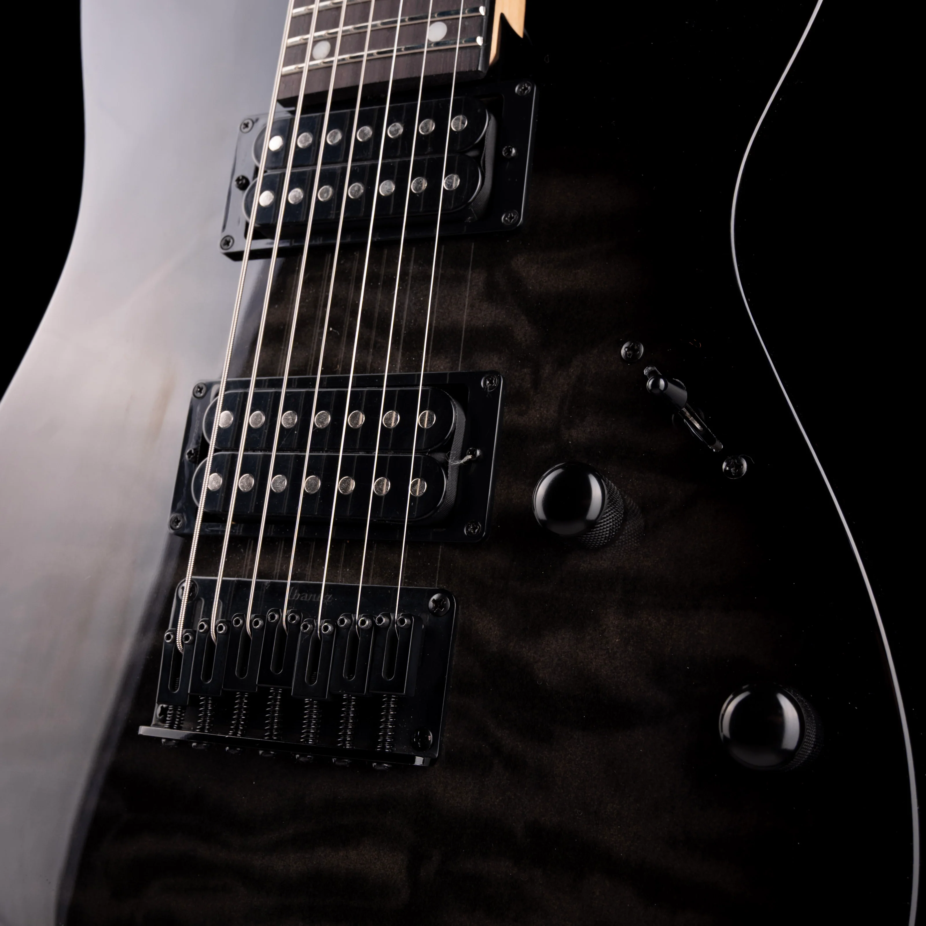 Used Ibanez GIO GRG7221QA 7-String Electric Guitar Trans Black With Gig Bag - Image 5