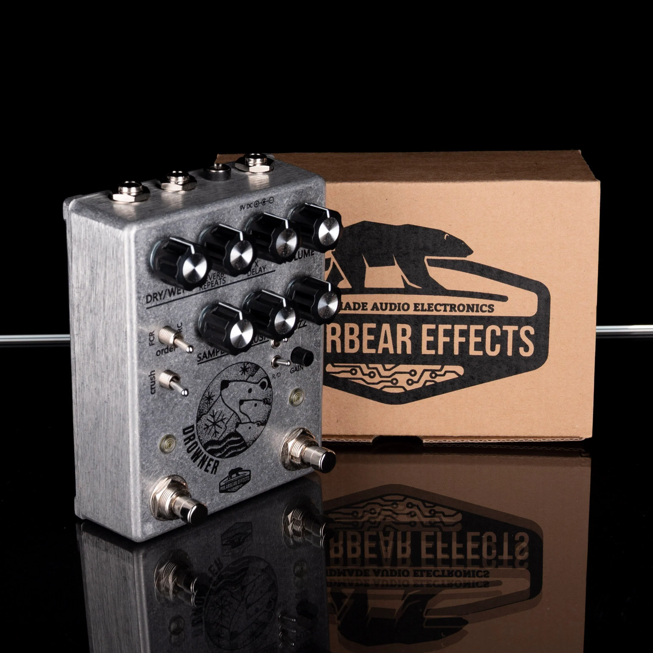Used Polarbear Effects Drowner Fuzz/Bitcrusher/Reverb Pedal with Box