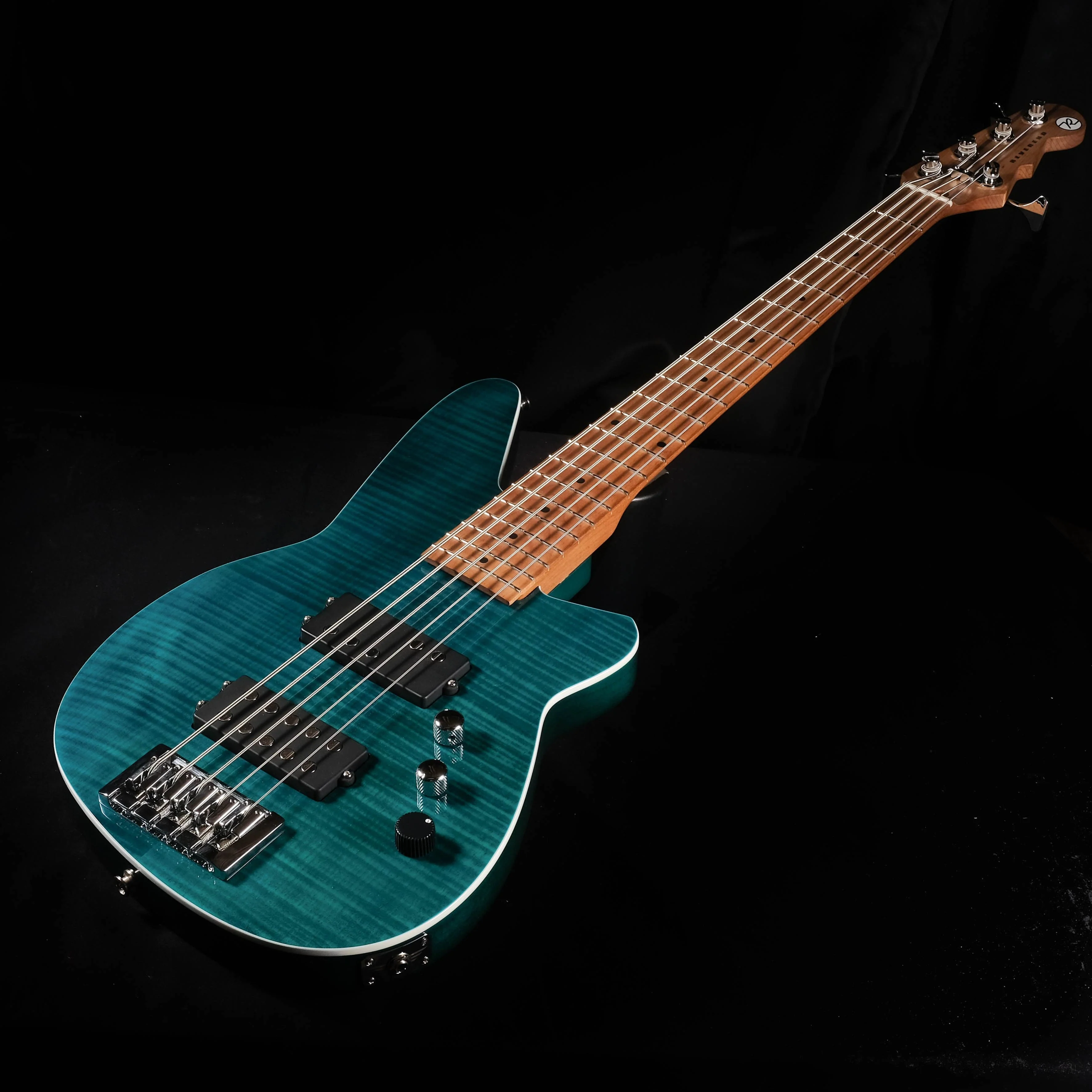 Used Reverend Mercalli 5FM 5 String Electric Bass Guitar Turquoise Flame Maple - Image 3