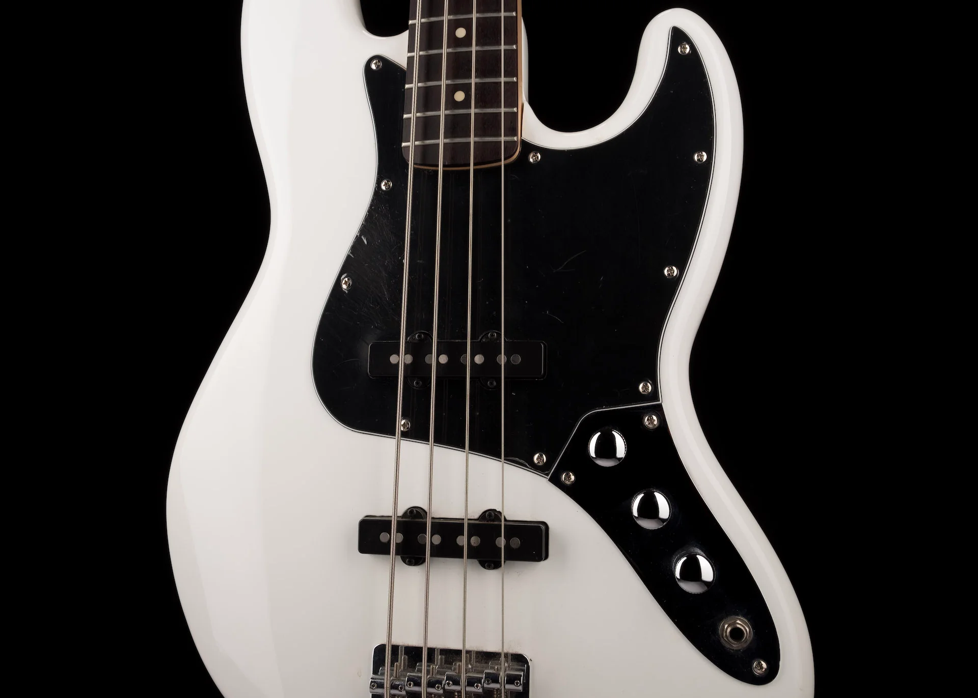 Used Squier Vintage Modified Jazz Bass with Jaguar Bass Neck Olympic White - Image 6