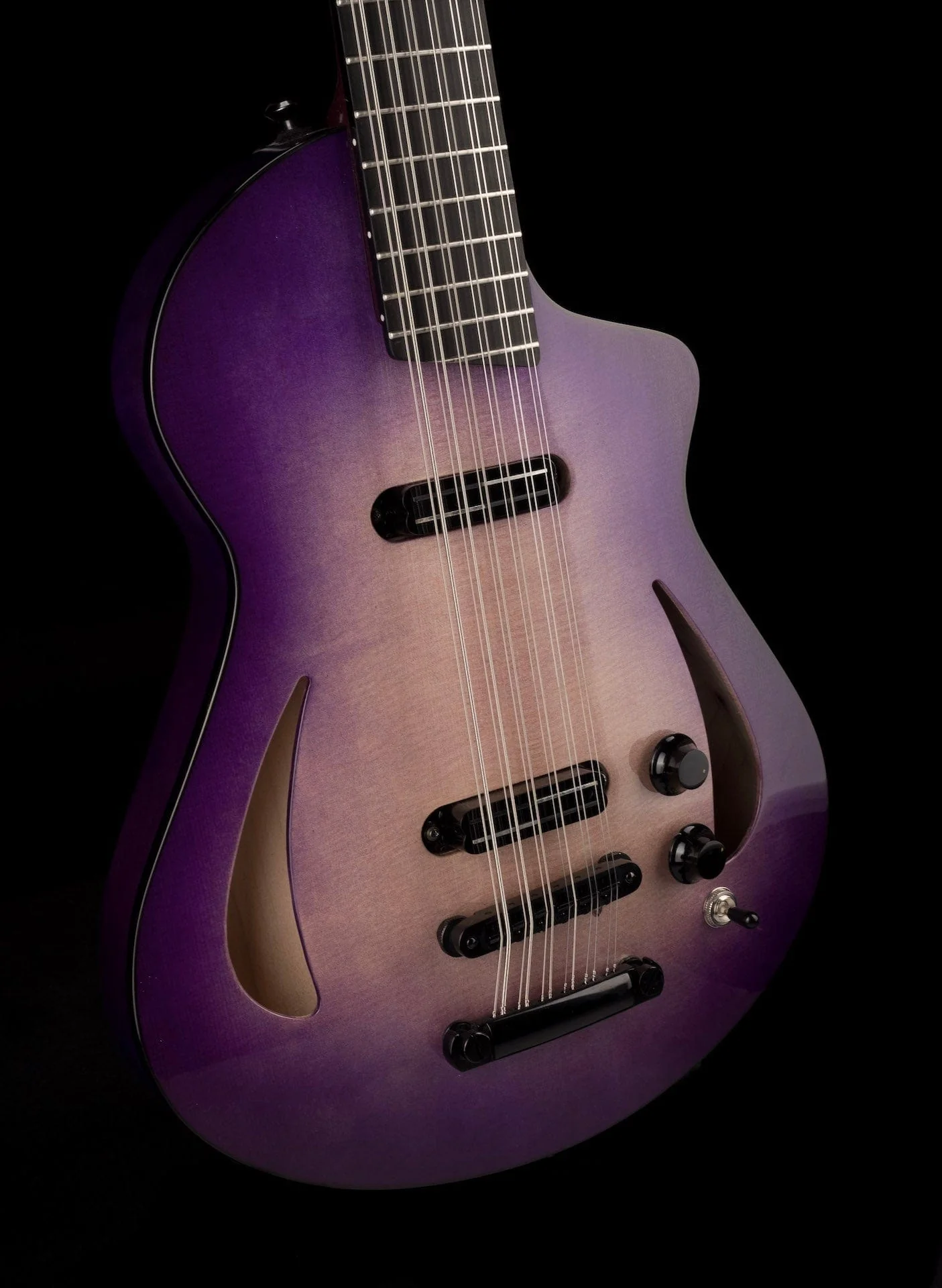 Veillette Aero 12-String Baritone 1/1 Custom Color UltraViolet Purpleburst W/Case - Image 10