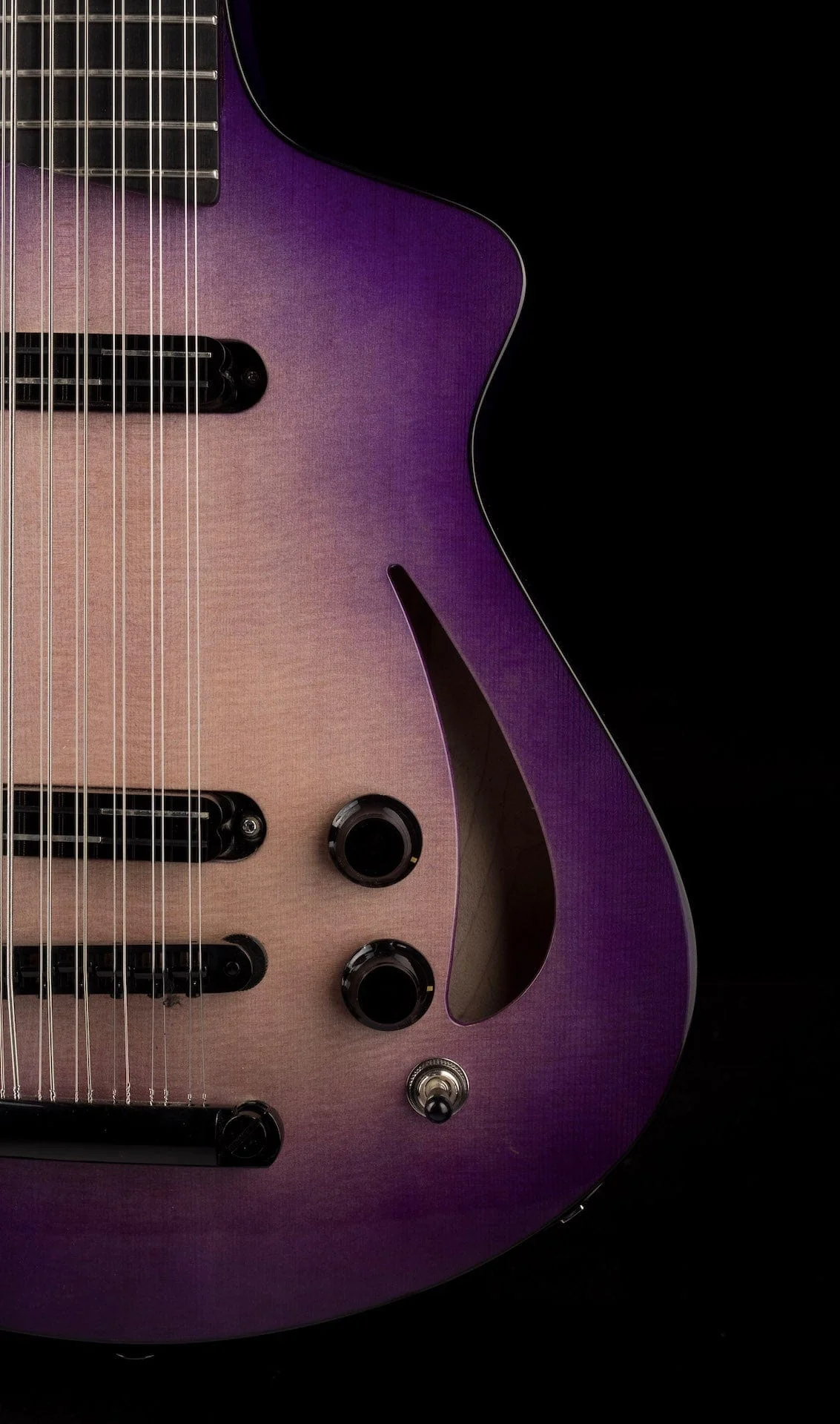 Veillette Aero 12-String Baritone 1/1 Custom Color UltraViolet Purpleburst W/Case - Image 9