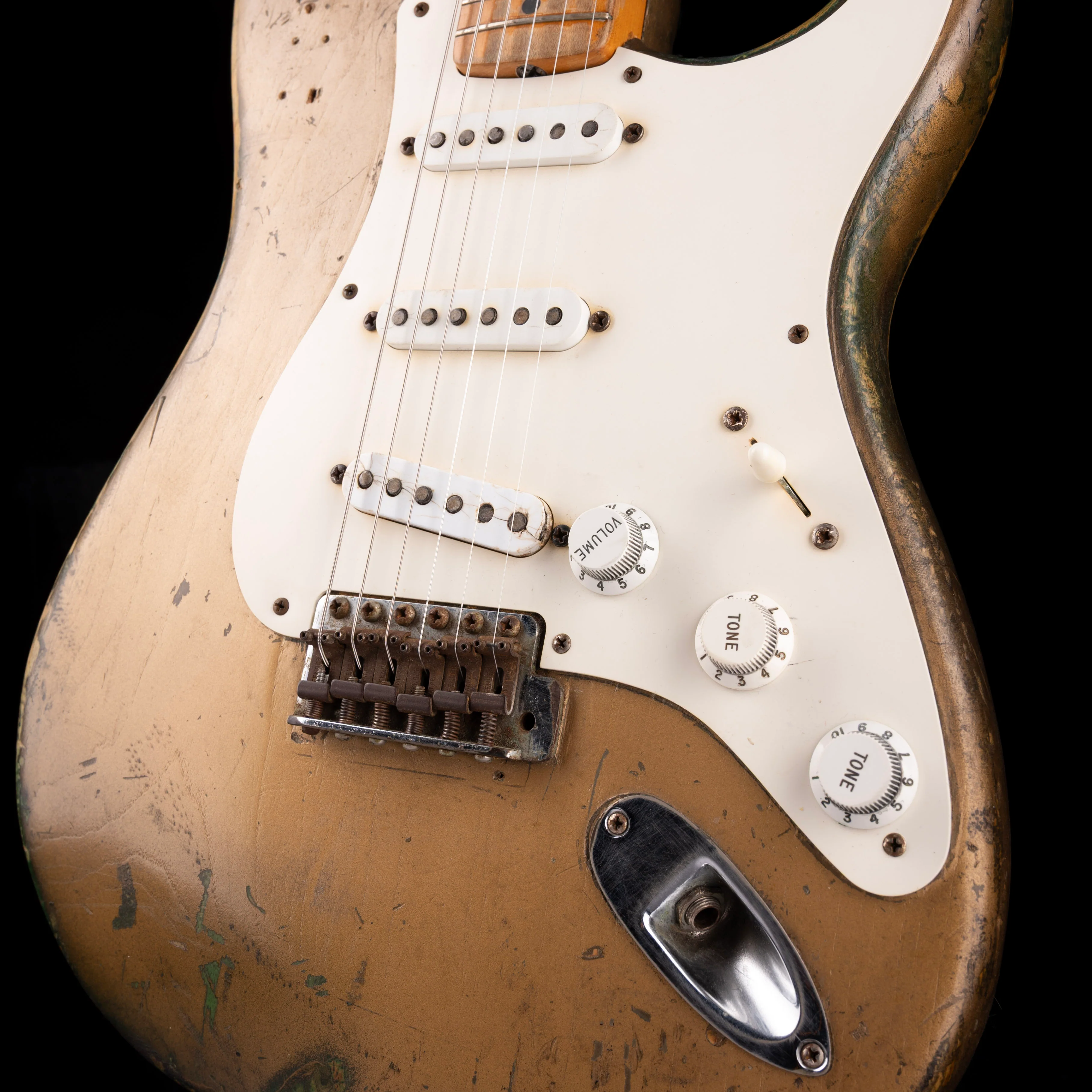 Vintage 1955 Fender Stratocaster Refinished Gold With Case Owned by Bobby Lewis - Image 4
