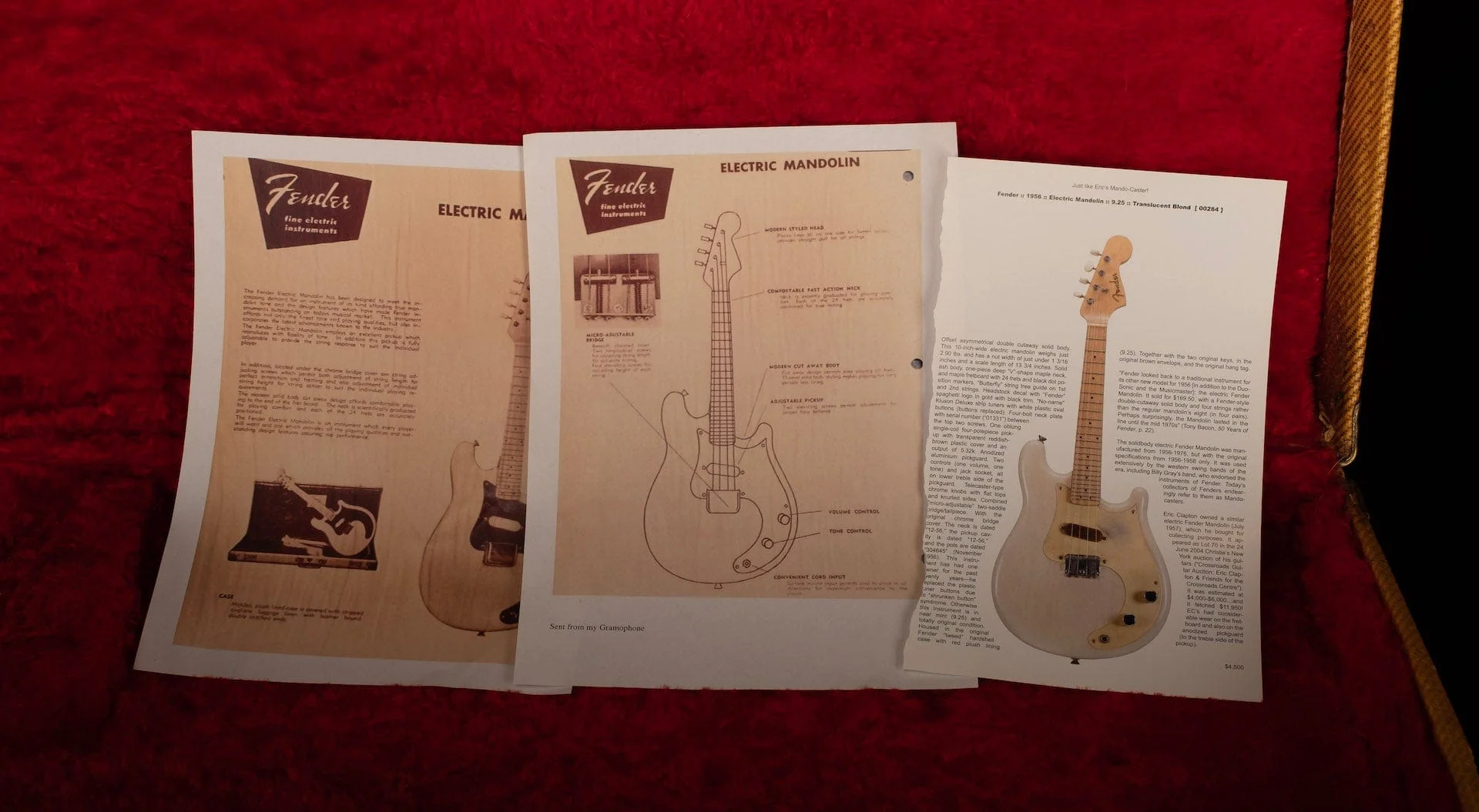 Vintage 1956 Fender 4-string Electric Mandolin Transparent Wine Red Anodized Pickguard - Image 14